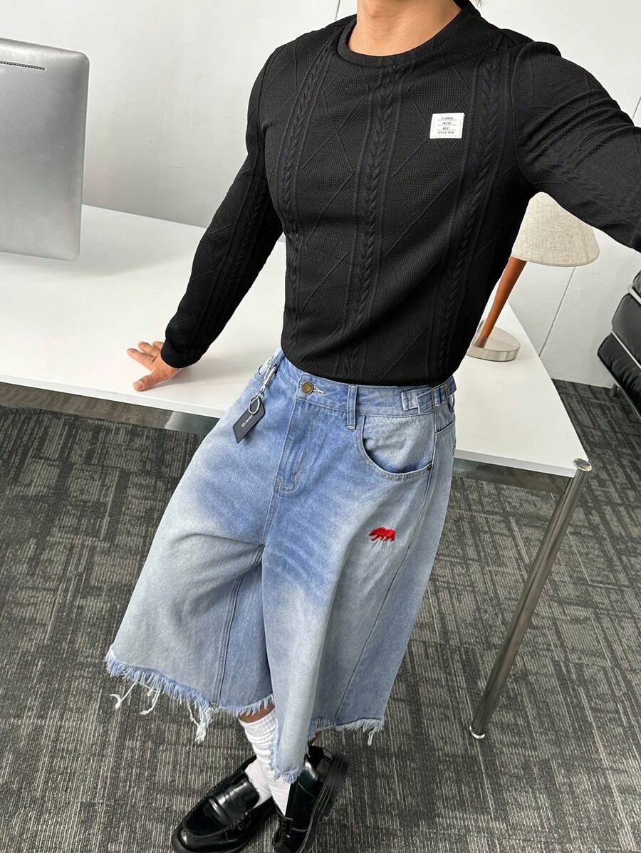 ESTAVOR 男士休闲时尚短款牛仔短裤 - 淺藍色 - 查看 1