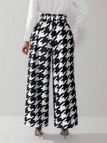 Lunelith SHEIN Lunessa 女士高腰口袋简约直筒裤，休闲和办公室通勤装 - 黑與白 - 查看 2