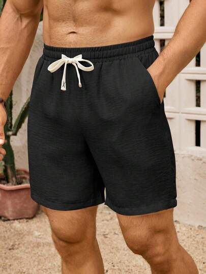 VENTUSAIL 男士黑色梭织运动短裤，带口袋和抽绳腰部，适合夏季舒适黑色短裤男士夏季短裤男士黑色短裤