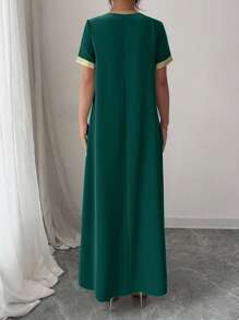 Rafferiza Women's Casual Elegant Gold Lace Trim Long Sleeve Dress Summer Dress Clothes For University - Dark Green - View 2