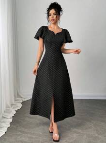 Modelyn Women's Elegant Floral Jacquard Dress,Women Stylish Casual Fall Autumn Outfits, Cute Vintage Modest Women Outfits, Back To School School Outfits, Back To School Dresses, Women Teacher Outfits - Black - View 3
