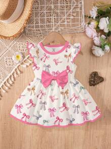 SHEIN 可爱芭蕾风蝴蝶结印花甜美卡通蝴蝶长袖连衣裙，适合秋冬季女宝宝