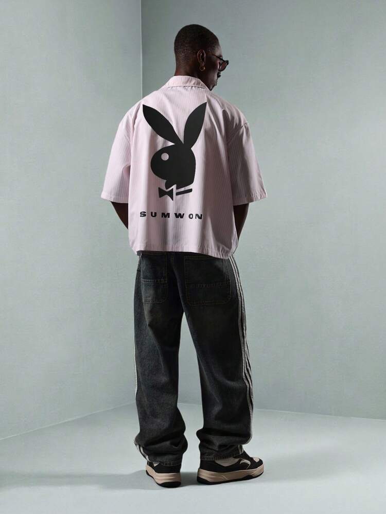 PLAYBOY X SUMWON Cotton Button Down Short Sleeve Oversized Shirt