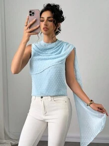 Firerie Women's Elegant Romantic Fashion Commute Sexy Chiffon Shirt With Blue Textured Pattern, Suitable For Party, Beach, Back To School, Romantic Date, Wedding Season, Birthday, Easter, Spring/Summer Wear - Blue - View 7