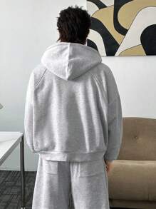 EASEVO Plus Size Men's Gray Long Sleeve Hooded Sweatshirt Sweatshirt - Light Grey - View 3