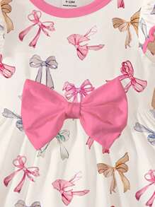 SHEIN 可爱芭蕾风蝴蝶结印花甜美卡通蝴蝶长袖连衣裙，适合秋冬季女宝宝