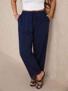 Elaquor Plus Size Casual Contrast Stitch Pocket Cropped Pants