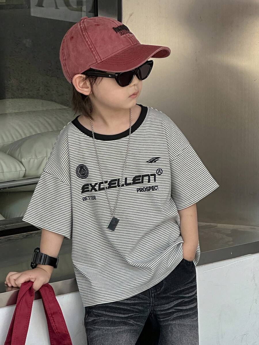 Dazy Kids Toddler Boys' Casual Loose T-Shirt, Letter Print - Grey - View 1