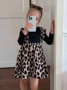 Emery Rose Kids Emery Rose Kids Váy len chắp vá 2 trong 1 kiểu Pháp dễ thương dành cho bé gái tuổi mới lớn, váy dài tay xếp nếp họa tiết da báo, mùa thu/đông, váy dài tay xếp nếp,. Váy dài vừa phải, cổ tròn, tay dài, dáng rộng, họa tiết động vật dễ thương, dành cho kỳ nghỉ và trường học hàng ngày, trang phục chị em, đồ đôi cho mẹ và con gái. dành cho lễ Halloween. - màu đen - Xem 9
