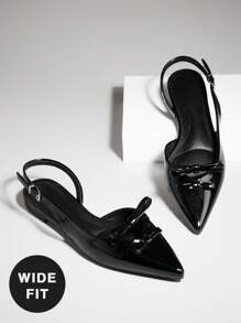 SHUZIA Women's Wide-Fit Classic Sling Back Pointy Toe Low Heel Pumps For Christmas - Black - View 1