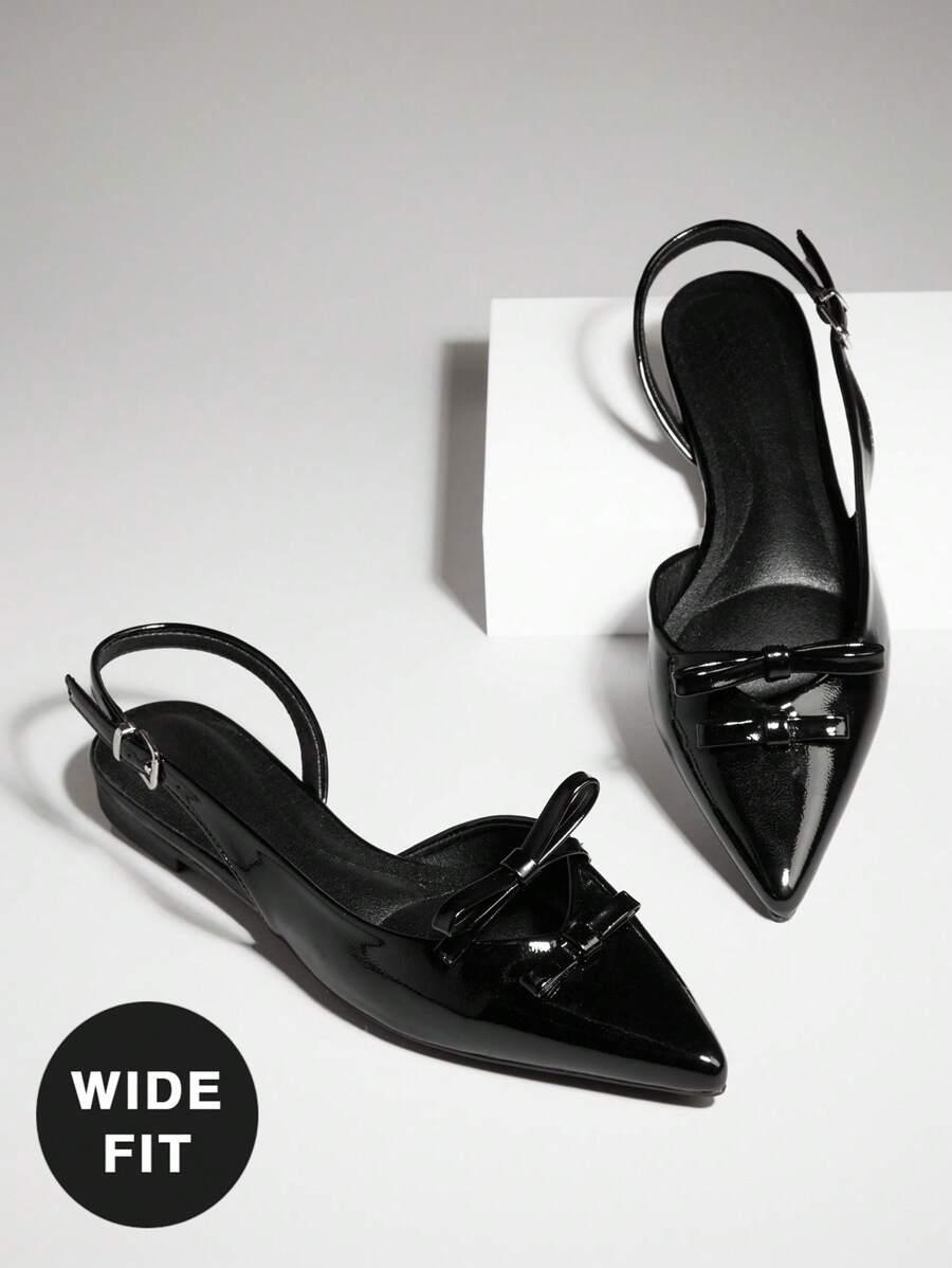 SHUZIA Women's Wide-Fit Classic Sling Back Pointy Toe Low Heel Pumps For Christmas - Black - View 1