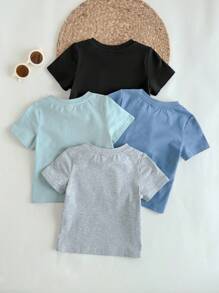 Loomiva 4pcs Set Baby Boy Rainbow Pattern Soft Knit Crew Neck Short Sleeve Pullover Top - Multicolor - View 2