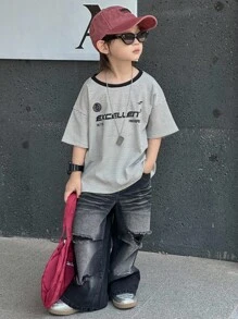 Dazy Kids Toddler Boys' Casual Loose T-Shirt, Letter Print - Grey - View 2