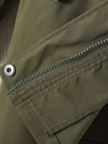 Daily Casual Zip-Up Hooded Tween Girls Coats Fall Winter - Army Green - View 5