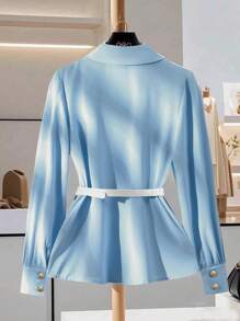 Franclia New Design Blue Long Sleeve Casual Waist Blouse For Women - Blue - View 2