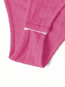 Elenzga 法国奶油黄色纹理条纹夏季甜辣别致设计细肩带领口海滩度假露背紧身衣 - 玫紅色 - 查看 6