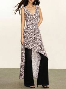 Rina Fox 女式花卉V领性感清教徒Y2K不对称下摆长裙，夏季 - 彩色 - 查看 6