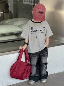 Dazy Kids Toddler Boys' Casual Loose T-Shirt, Letter Print - Grey - View 6