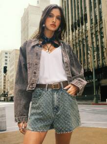 Easelle 女士休闲西部游牧复古水洗牛仔破洞短裤牛仔女装夏季 7 月 4 日破洞牛仔裤，外出，街头服饰 - 藍色 - 查看 2