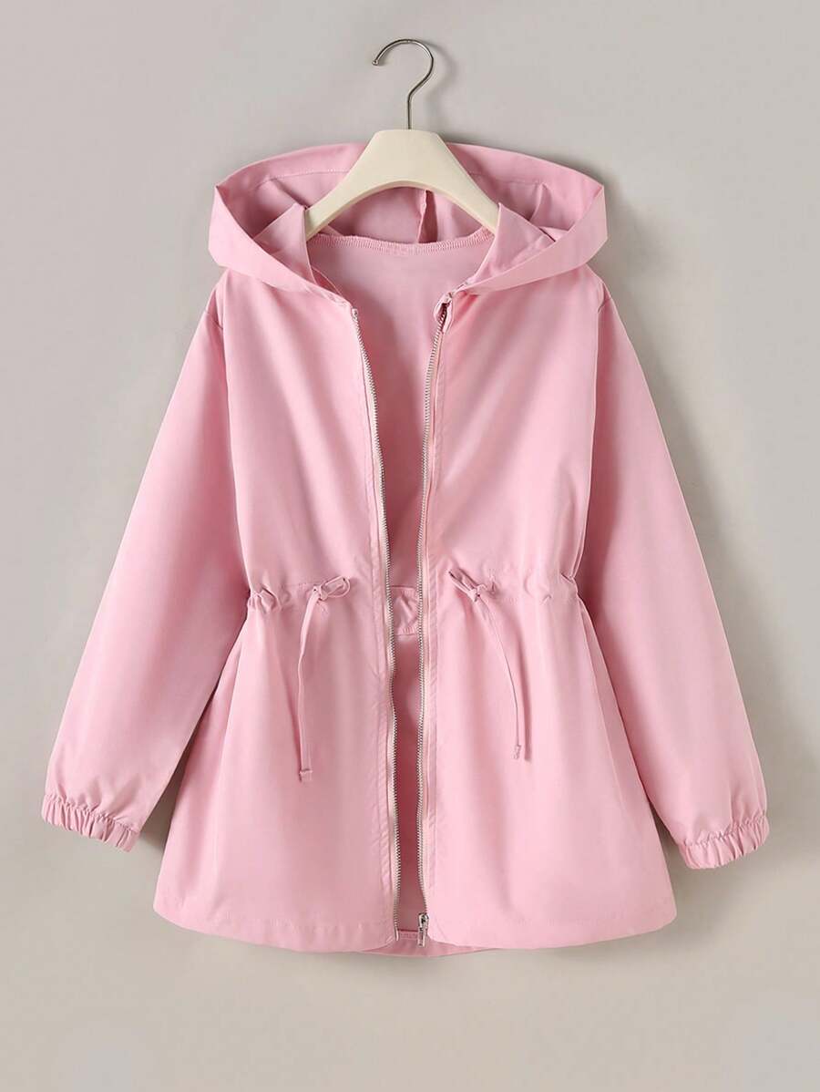 Sparklyn Girls' Minimalist Casual Drawstring Mid-Length Jacket Fall Winter - Pink - View 1
