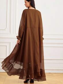 Aveloria Rosie Váy dài tay voan xếp nếp thanh lịch, viền xếp nếp nhiều lớp, phong cách Châu Âu tinh tế, váy xòe bồng bềnh như công chúa, váy chiffon thoải mái, phong cách nữ thần bãi biển - màu nâu - Xem 2