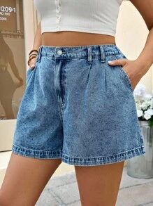 SHEIN Tall CURVE 大码女装 夏季秋季女装 返校季 Y2K 2000 年代风格 街头服饰 斯德哥尔摩风格 朋克机场 女士约会之夜 女士外出 超短裤 休闲蓝色牛仔磨边短裤