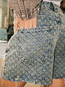 Easelle 女士休闲西部游牧复古水洗牛仔破洞短裤牛仔女装夏季 7 月 4 日破洞牛仔裤，外出，街头服饰 - 藍色 - 查看 3