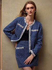 MOTF PREMIUM 撞色亮片口袋上衣和牛仔裙 - 藍色 - 查看 5