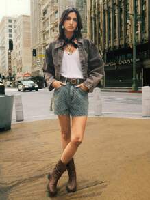 Easelle 女士休闲西部游牧复古水洗牛仔破洞短裤牛仔女装夏季 7 月 4 日破洞牛仔裤，外出，街头服饰 - 藍色 - 查看 4