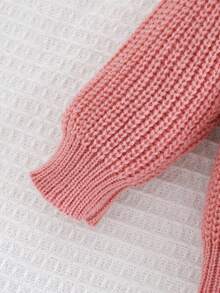 Cozy Pixies Baby Girl Letter Pattern Round Neck Long Sleeve Ruffle Hem Sweater Baby Knit Sweater Baby Flower Sweater,In Fall/Winter - Pink - View 4