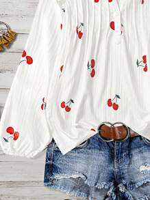 Linhara Áo thun dài tay in họa tiết quả anh đào cỡ lớn cho nữ đi nghỉ mát - Nhiều màu - Xem 4