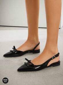 SHUZIA Women's Wide-Fit Classic Sling Back Pointy Toe Low Heel Pumps For Christmas - Black - View 2