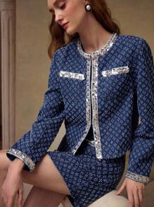 MOTF PREMIUM 撞色亮片口袋上衣和牛仔裙 - 藍色 - 查看 1