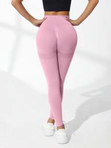 SHEIN Sovereign Charm Women's High Waist Seamless Stretch Yoga Leggings - Pink - View 2