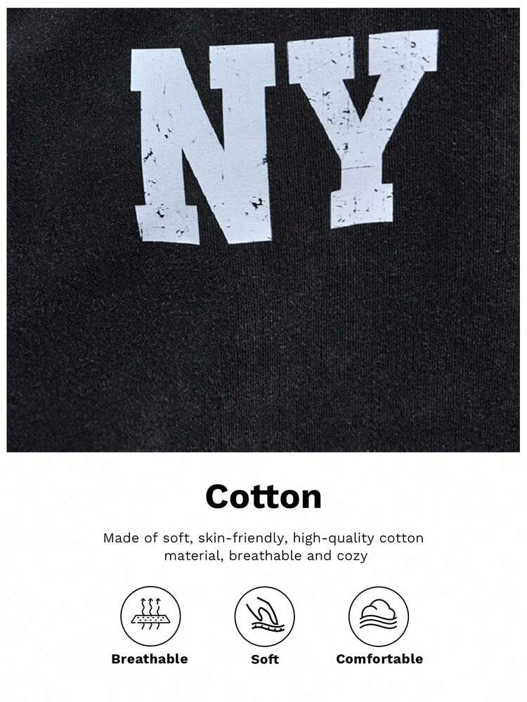 SHEIN Maija Women's Flocking Letter Print Zip-Up Collar Decoration Casual Loose Pullover Sweatshirt, Black Flocking, Versatile Spring Street Style Wear, Y2K Hip Hop Design