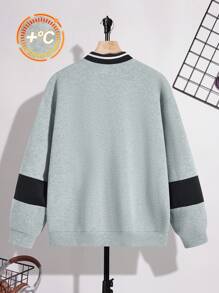 SHEIN 青少年男童休闲日常舒适撞色拼接Polo领半拉链针织卫衣，适合儿童服装、幼儿男童服装、返校季男童套装，适合生日派对、晚宴、演出、婚礼、洗礼、开幕式等场合，日常穿着舒适，适合上学、旅行、运动，厚绒面料，适合秋冬季返校季青少年服装及秋季穿搭。 - 彩色 - 查看 2