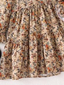 Emery Rose Kids Emery Rose Kids 年轻女孩年轻女孩双胞胎女孩碎花圆领泡泡袖修身休闲蛋糕 A 字连衣裙，秋冬新品，年轻女孩，妈妈 & 姐妹 & 我搭配。返校 - 卡其色 - 查看 6