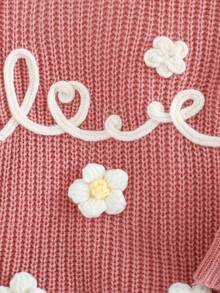 Cozy Pixies Baby Girl Letter Pattern Round Neck Long Sleeve Ruffle Hem Sweater Baby Knit Sweater Baby Flower Sweater,In Fall/Winter - Pink - View 5