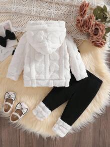 SHEIN Playful Pals 女婴3D蝴蝶结蓬松长袖连帽卫衣上衣和长裤两件套。3D蝴蝶结装饰，连帽长袖设计，简约时尚。无论是户外玩耍还是室内休闲，您的小宝贝都能成为全场焦点。 - 彩色 - 查看 2