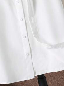 SHEIN 青少年男孩休闲日常百搭舒适印花翻领宽松长袖梭织纯色衬衫 - 白色 - 查看 7