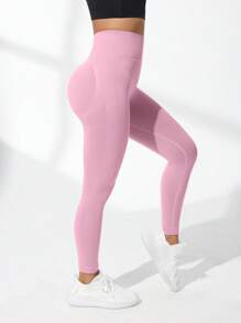 SHEIN Sovereign Charm Women's High Waist Seamless Stretch Yoga Leggings - Pink - View 4