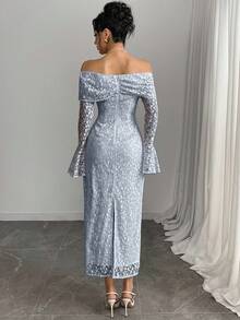 Modelyn Đầm midi trễ vai tay dài thanh lịch sang trọng gợi cảm cho nữ - Màu xanh nhạt - Xem 6