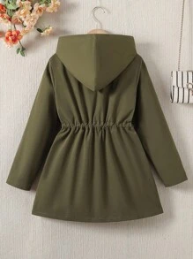 Daily Casual Zip-Up Hooded Tween Girls Coats Fall Winter - Army Green - View 2