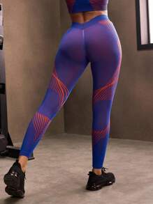 Powerista Colorblock Stripe High Waist Seamless Leggings - Blue - View 2