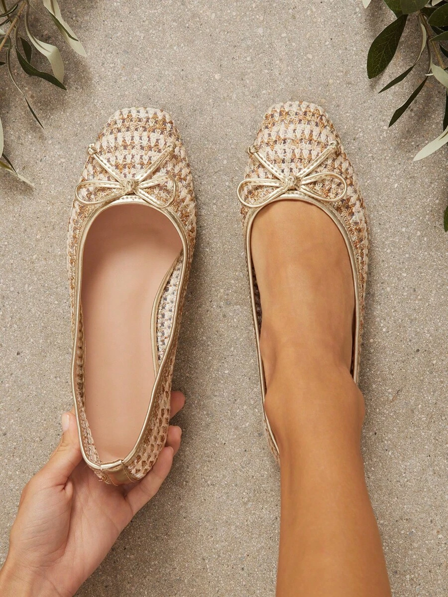 SHUZIA Giày bệt mũi vuông thanh lịch thoải mái cho nữ - Vàng - Xem 1