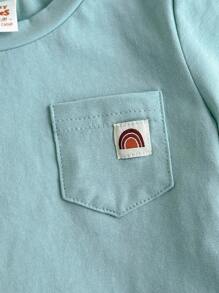 Loomiva 4pcs Set Baby Boy Rainbow Pattern Soft Knit Crew Neck Short Sleeve Pullover Top - Multicolor - View 3