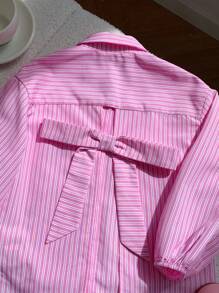 SHEIN 年轻女孩梭织纯色短款休闲衬衫