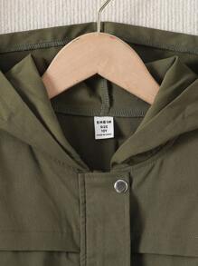 Daily Casual Zip-Up Hooded Tween Girls Coats Fall Winter - Army Green - View 6