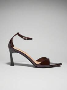 SHUZIA 女士尖头高跟鞋，优雅仿皮时尚后扣带高跟凉鞋 - 巧克力棕 - 查看 6