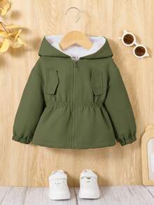 SHEIN 女婴拉链长袖连帽休闲保暖外套，秋冬 - 彩色 - 查看 5